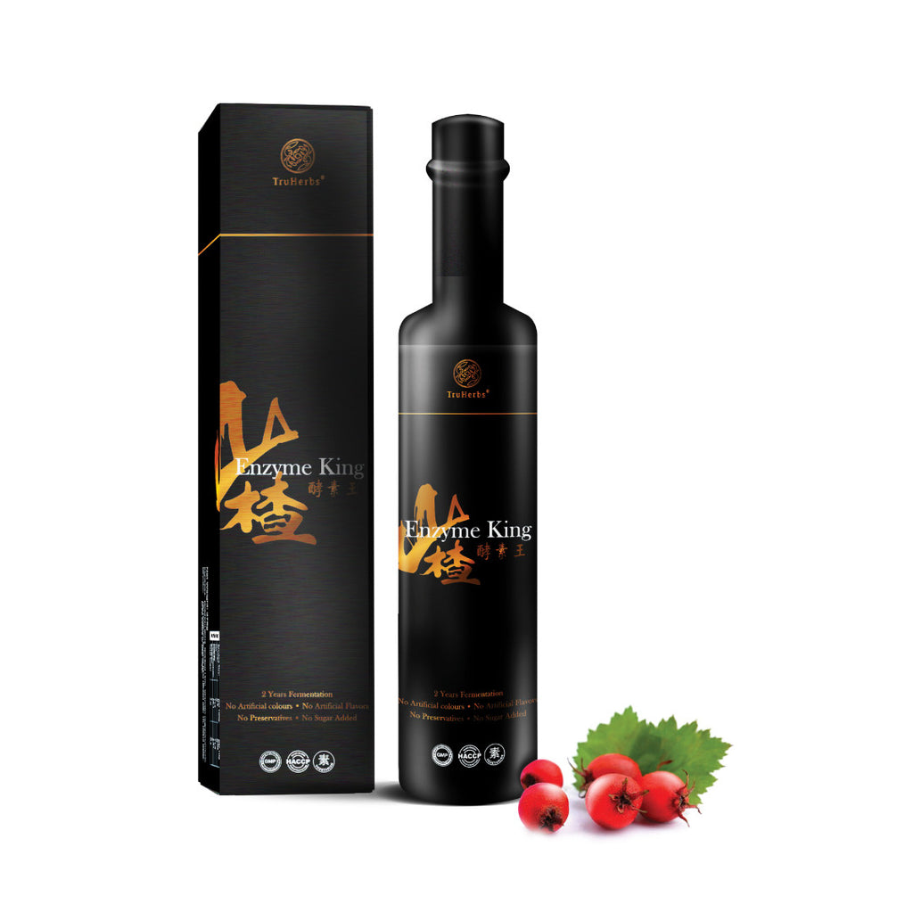 Truherbs Hawthorn Fruit Enzyme King 375ml bottle for cholesterol and heart health support.