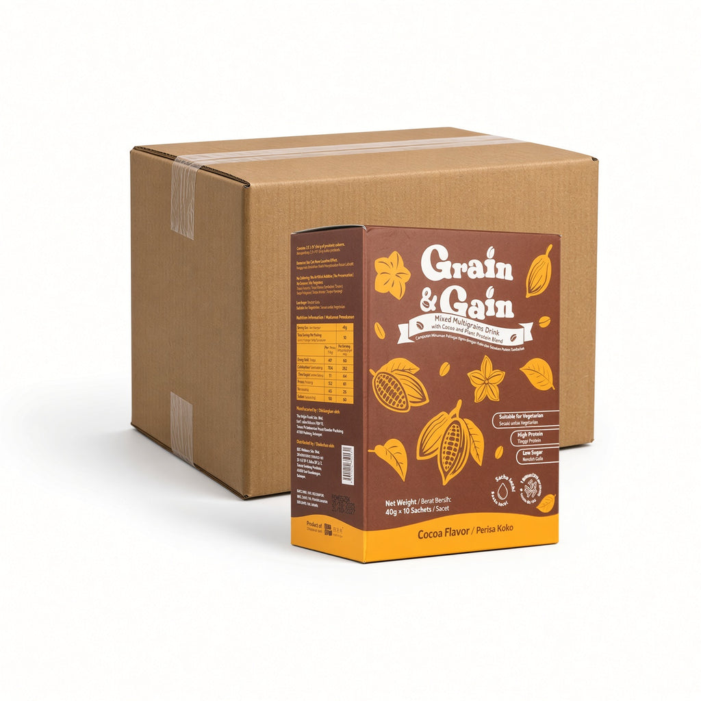 Grain & Gain Mixed Multigrains Drink Cocoa Flavor box with carton