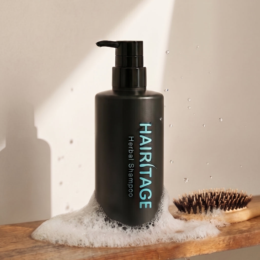 Professional herbal formula featuring Panax Ginseng for circulation and Niacinamide for scalp health.