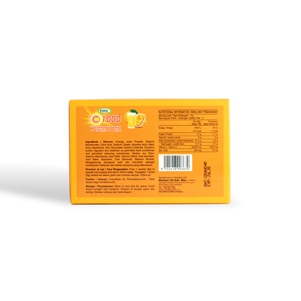 TIMO Orange C1000 Effervescent Flavoured Drink Base with Vitamin C & Zinc