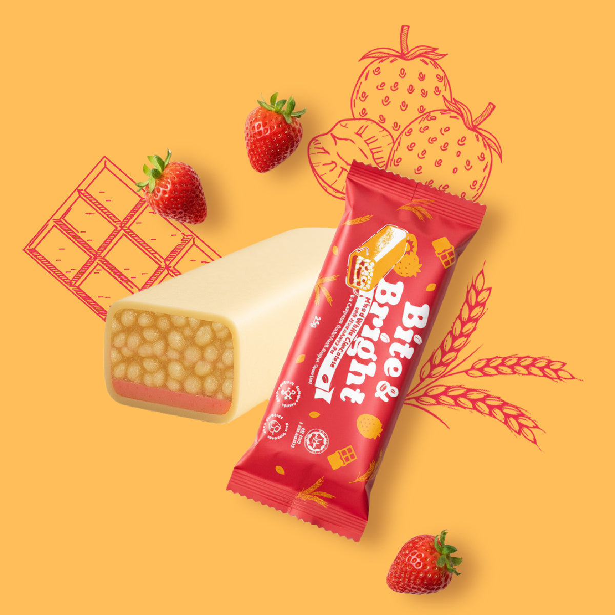 Bite & Bright Bar Kolagen Strawberi dan Coklat Putih