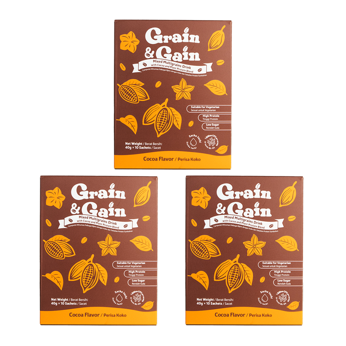 Grain & Gain Mixed Multigrains Drink with Cocoa and Plant Protein Blend