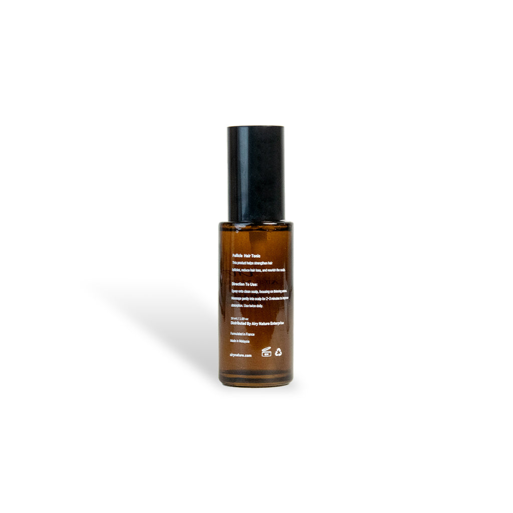 Infographic of Airy Nature benefits: high-efficiency growth activation, reducing hair fall, and balancing oily scalps.