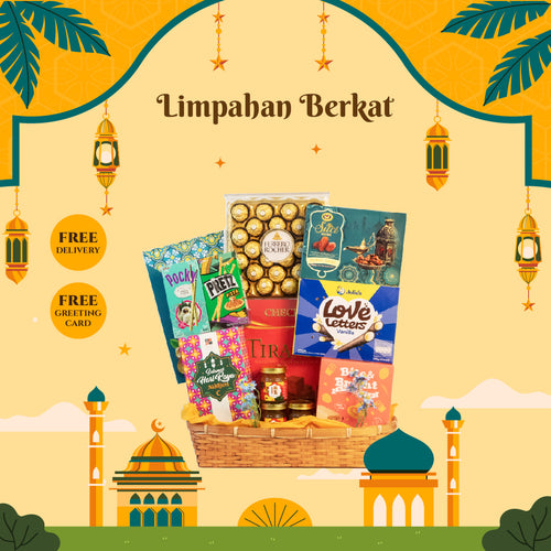 Limpahan Berkat Raya Hamper (SAY288) featuring Ferrero Rocher T24, Bird's Nest bottles, and Bite & Bright collagen bars