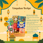 Raya gift set contents: Suci Kurma Golden Dates, MRS Enak Pineapple Tarts, Ondeh Ondeh Pocky, and Julie's Love Letters.