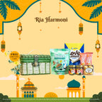 Ria Harmoni Raya Gift Set (RAY099) featuring Bird's Nest, EcoBrown Brice, and Truffalla Chocolate Balls in a premium gift box.