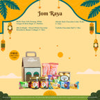 Complete contents of Jom Raya Raya Gift Set: Ginseng Bird's Nest, flower tea, healthy snacks, and a greeting card.