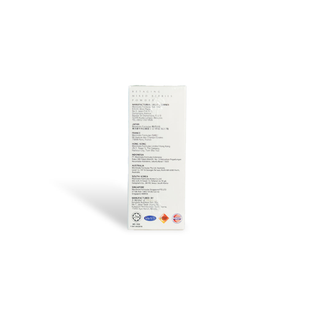 Refreshing mixed berry-flavored BetAging sachet mixed with water for a morning NAD+ energy and vitality boost.