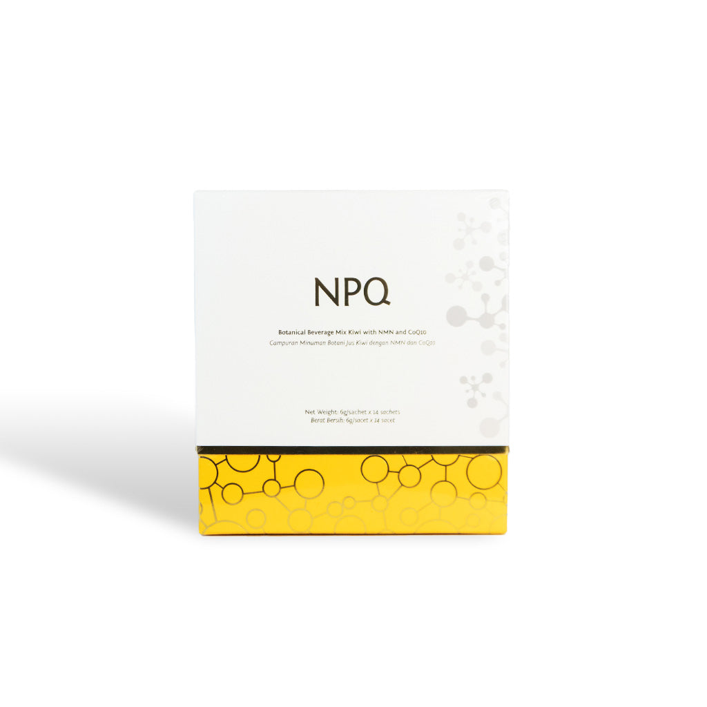Sure-i NPQ Kiwi Botanical Beverage with NMN, PQQ, and CoQ10 for cellular repair and immunity.