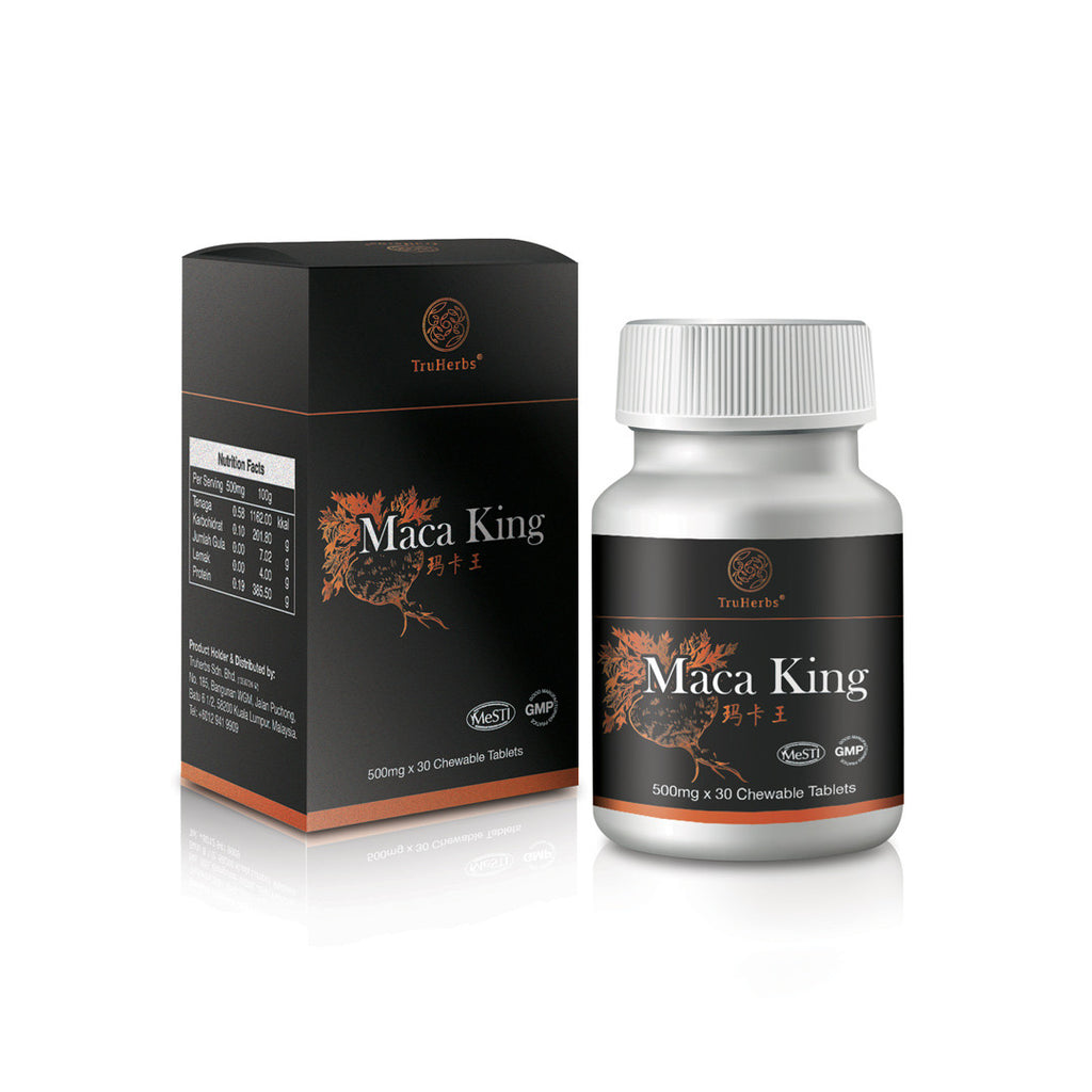 TruHerbs Maca King Improved Formula booster 30 tablets for men's energy and vitality.